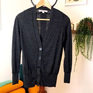 Ann Taylor Loft Charcoal Gray Wool Button Down Cardigan Sweater XS